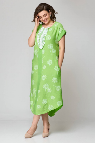 Зеленое платье свободного силуэта с карманами из текстиля Solomeya Lux 951а - фото 4