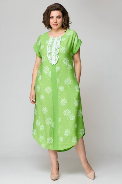 Зеленое платье свободного силуэта с карманами из текстиля Solomeya Lux 951а - фото 3