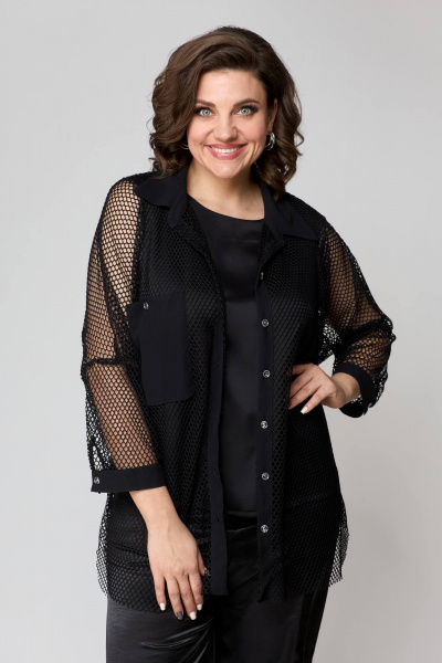 Брюки, рубашка и топ из текстиля с резинкой и молнией лето Solomeya Lux 854A черный - фото 12