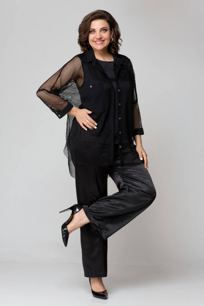 Брюки, рубашка и топ из текстиля с резинкой и молнией лето Solomeya Lux 854A черный - фото 9