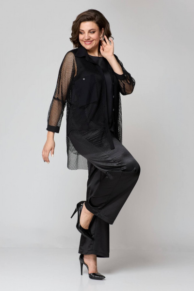Брюки, рубашка и топ из текстиля с резинкой и молнией лето Solomeya Lux 854A черный - фото 8