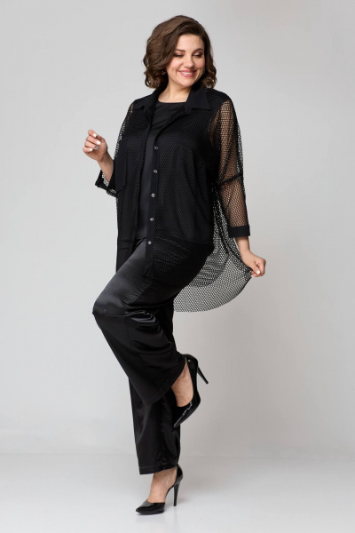 Брюки, рубашка и топ из текстиля с резинкой и молнией лето Solomeya Lux 854A черный - фото 7