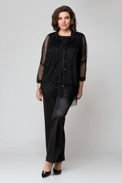 Брюки, рубашка и топ из текстиля с резинкой и молнией лето Solomeya Lux 854A черный - фото 6