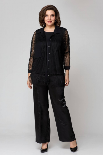 Брюки, рубашка и топ из текстиля с резинкой и молнией лето Solomeya Lux 854A черный - фото 5