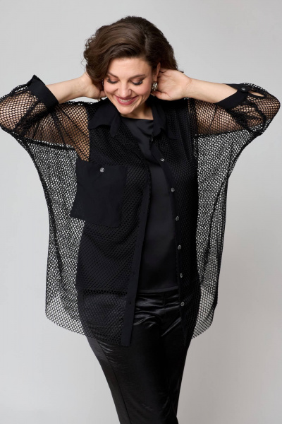 Брюки, рубашка и топ из текстиля с резинкой и молнией лето Solomeya Lux 854A черный - фото 2