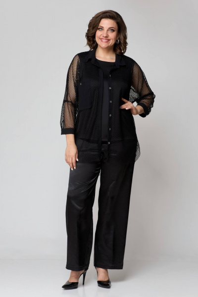 Брюки, рубашка и топ из текстиля с резинкой и молнией лето Solomeya Lux 854A черный - фото 1
