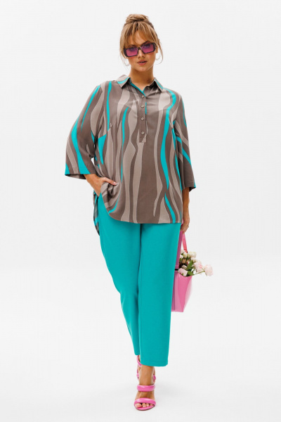Летний комплект блуза и брюки из льна с принтом Mubliz 177 - фото 23