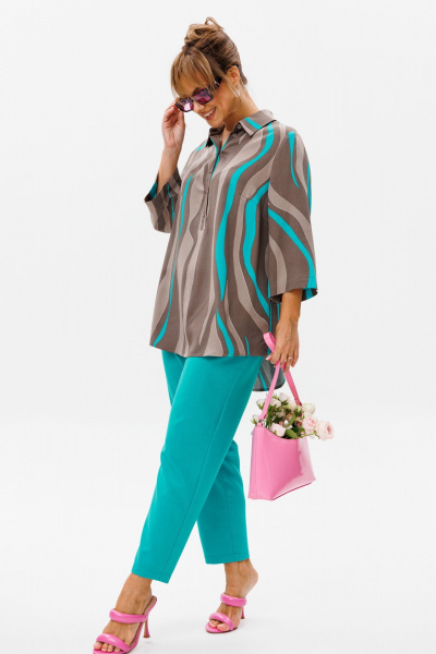 Летний комплект блуза и брюки из льна с принтом Mubliz 177 - фото 22