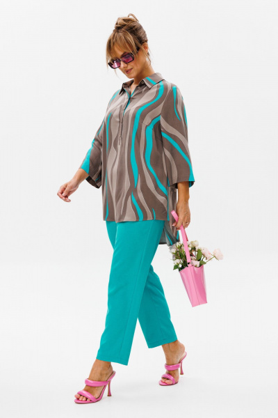 Летний комплект блуза и брюки из льна с принтом Mubliz 177 - фото 21