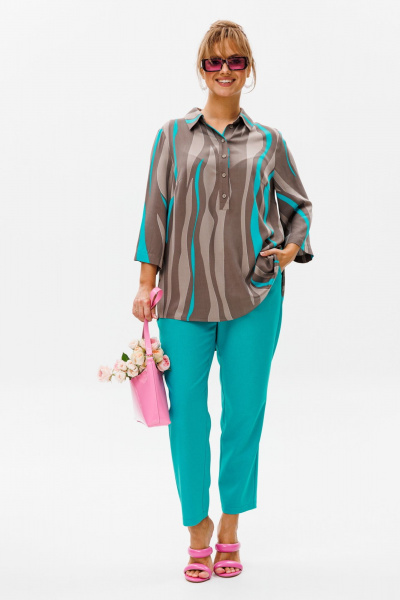 Летний комплект блуза и брюки из льна с принтом Mubliz 177 - фото 19