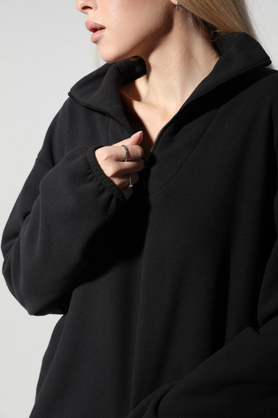 Демисезонный флисовый джемпер оверсайз с молнией LM М34 чёрный - фото 16