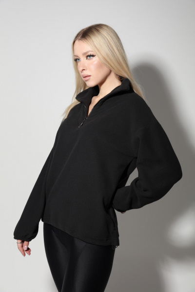 Демисезонный флисовый джемпер оверсайз с молнией LM М34 чёрный - фото 14