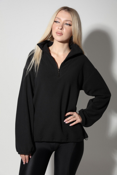 Демисезонный флисовый джемпер оверсайз с молнией LM М34 чёрный - фото 12