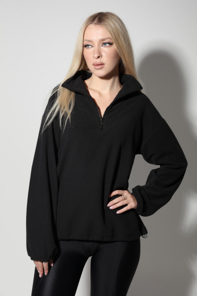 Демисезонный флисовый джемпер оверсайз с молнией LM М34 чёрный - фото 11