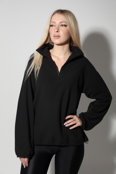 Демисезонный флисовый джемпер оверсайз с молнией LM М34 чёрный - фото 10