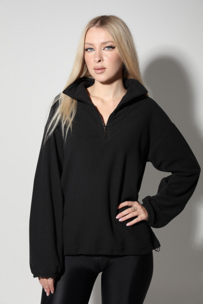 Демисезонный флисовый джемпер оверсайз с молнией LM М34 чёрный - фото 9