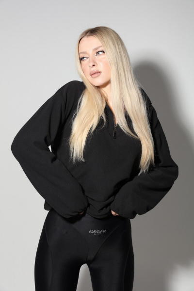 Демисезонный флисовый джемпер оверсайз с молнией LM М34 чёрный - фото 2