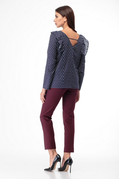 Блуза из хлопка с романтичным рюшем и V-образным вырезом Anelli 857 - фото 6