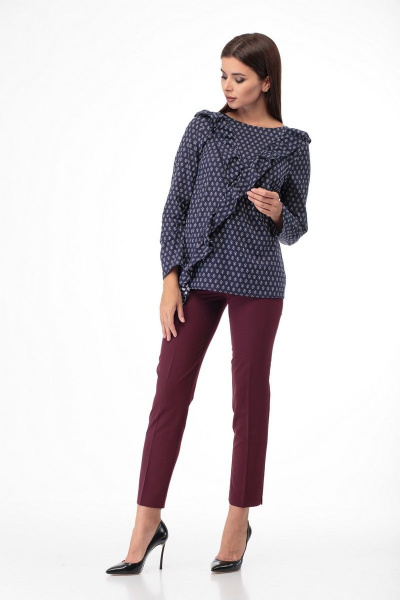 Блуза из хлопка с романтичным рюшем и V-образным вырезом Anelli 857 - фото 1