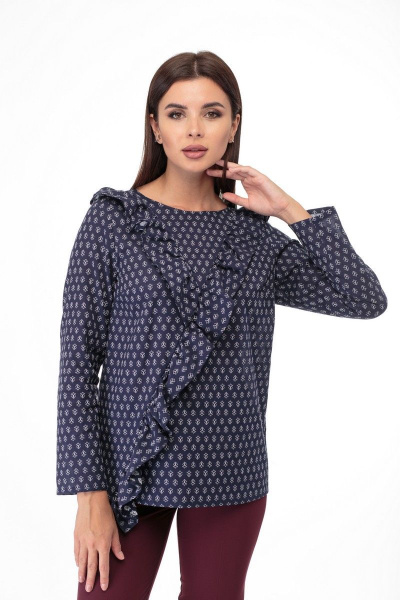 Блуза из хлопка с романтичным рюшем и V-образным вырезом Anelli 857 - фото 2