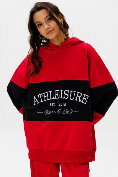 Худи оверсайз с контрастной вставкой и вышивкой Athleisure GO F4072/11-02. 164-170 - фото 1