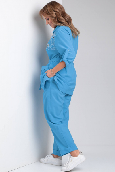 Рубашка с вышивкой и поясом из хлопкового текстиля Viola Style 1185 - фото 3