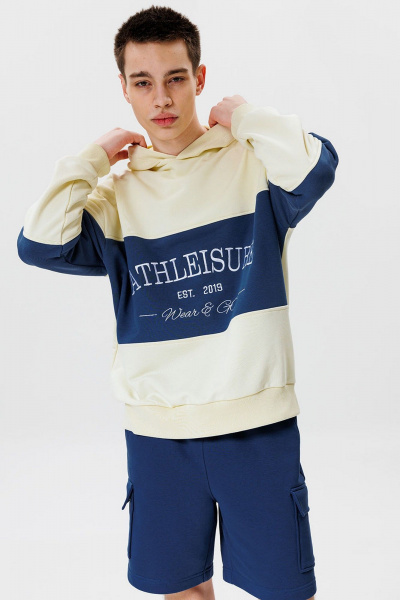 Худи с вышивкой и контрастной вставкой для спорт‑стиля GO M4072/02-01. 182-188 - фото 1