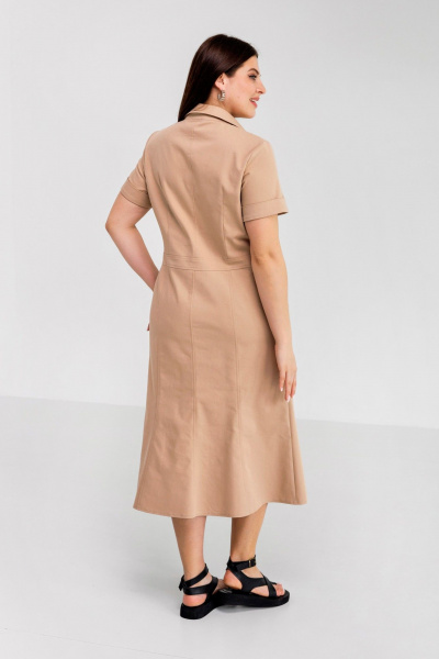 Летнее платье в стиле сафари из хлопкового текстиля Ollsy 01666 песочный - фото 6