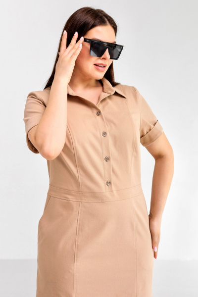 Летнее платье в стиле сафари из хлопкового текстиля Ollsy 01666 песочный - фото 5