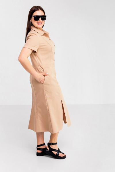 Летнее платье в стиле сафари из хлопкового текстиля Ollsy 01666 песочный - фото 4