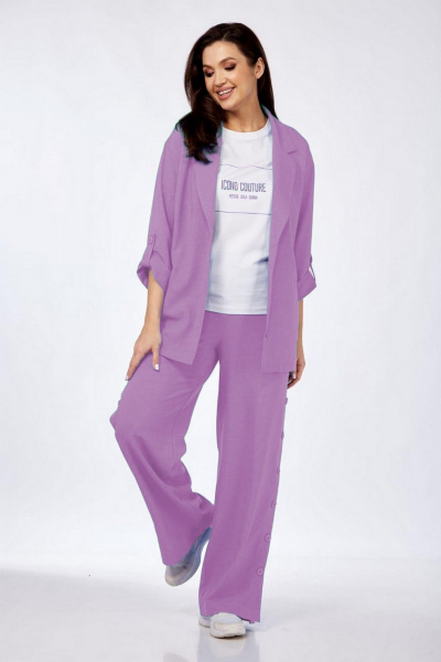 Брюки, жакет, футболка Милора-стиль 1211 лаванда - фото 1