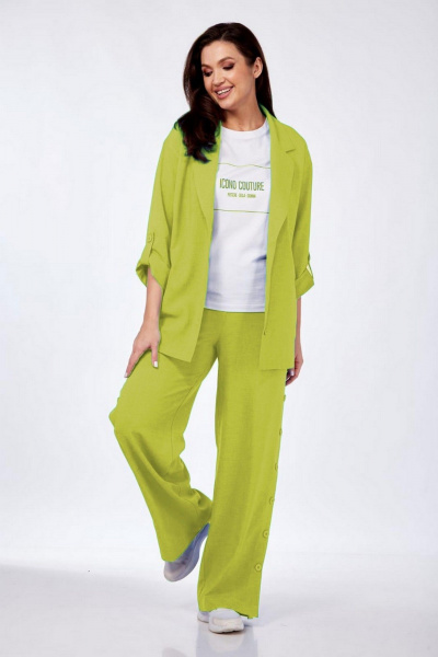 Брюки, жакет, футболка Милора-стиль 1211 салат - фото 1