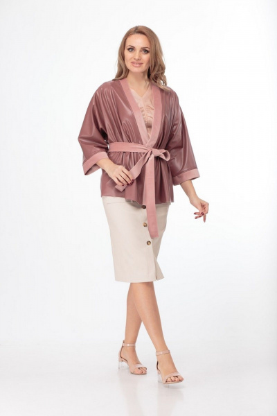 Розовый жакет-кимоно из эко-кожи для повседневного образа Anelli 773 розово-пудровый - фото 2