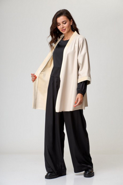 Бежевый жакет-кимоно из эко-кожи для стильных образов Anelli 773 бьянко - фото 4