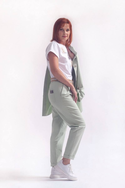 Зеленые джинсовые брюки с зауженным к низу кроем и рубашкой Соджи 616 мятный - фото 3