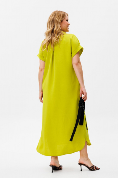 Зеленое летнее платье из льна и хлопка с поясом Michel chic 993/2 яблоко - фото 6