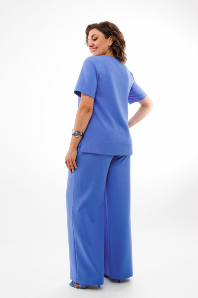 Синий летний костюм из текстиля с пуговицами: блуза и брюки Anelli 1401 грозовое_небо - фото 5