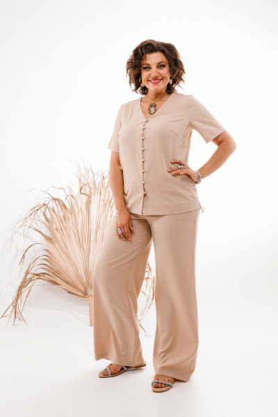 Летний костюм из вискозы бежевый с пуговицами Anelli 1401 мимолетное_мгновение - фото 6