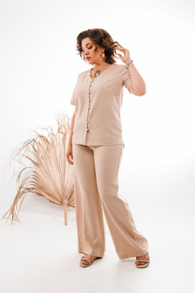 Летний костюм из вискозы бежевый с пуговицами Anelli 1401 мимолетное_мгновение - фото 4