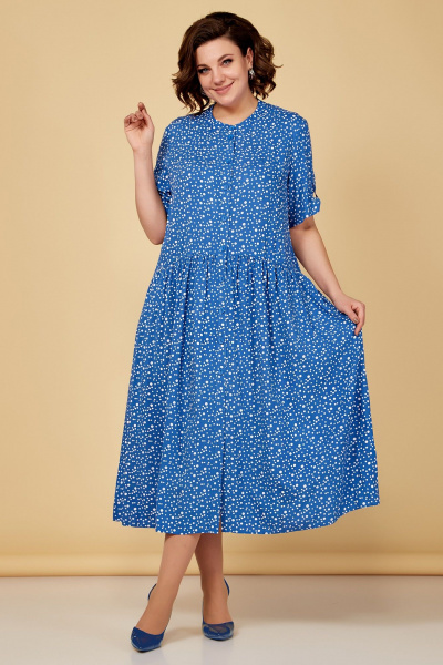 Летнее платье расширенный силуэт короткий рукав Медея и К 2208 василек - фото 4