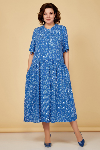 Летнее платье расширенный силуэт короткий рукав Медея и К 2208 василек - фото 1