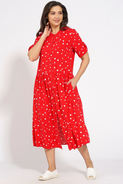 Летнее платье расклешенное с коротким рукавом Медея и К 2208 красный - фото 2