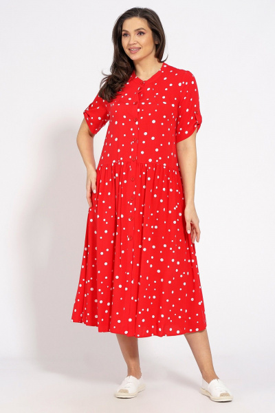 Летнее платье расклешенное с коротким рукавом Медея и К 2208 красный - фото 1