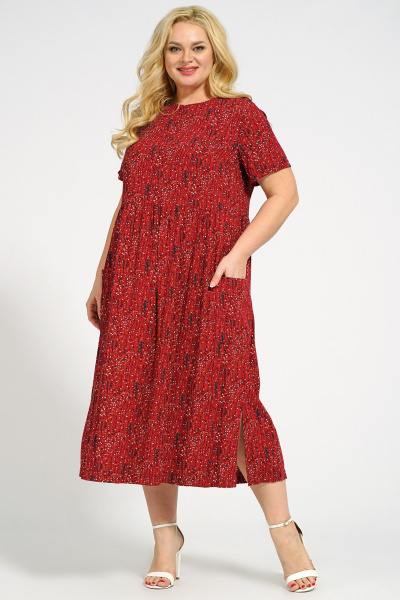 Летное платье мультиколор короткий рукав Медея и К 2237 вишневый - фото 2