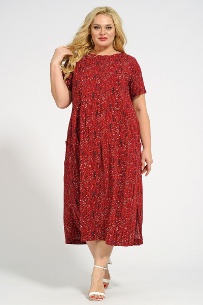 Летное платье мультиколор короткий рукав Медея и К 2237 вишневый - фото 1
