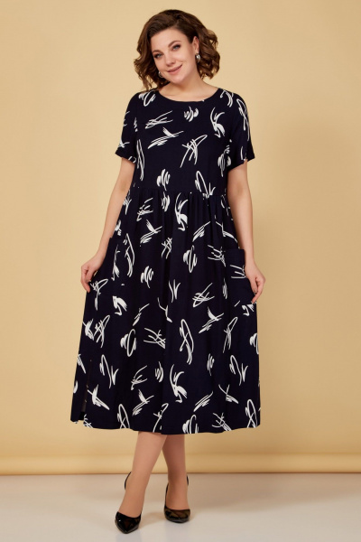 Летнее платье бело-синее короткий рукав Медея и К 2237 темно-синий - фото 3