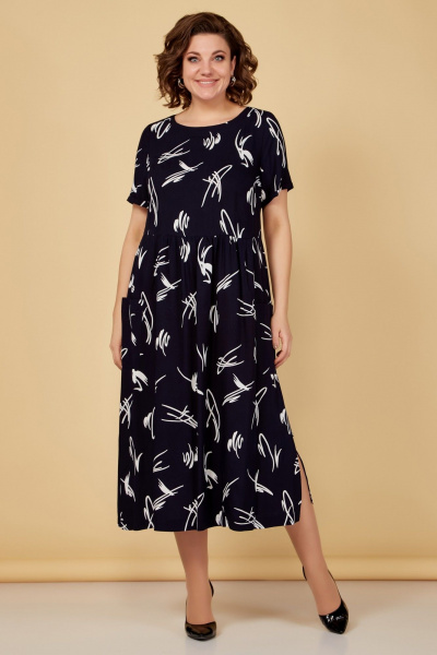 Летнее платье бело-синее короткий рукав Медея и К 2237 темно-синий - фото 1