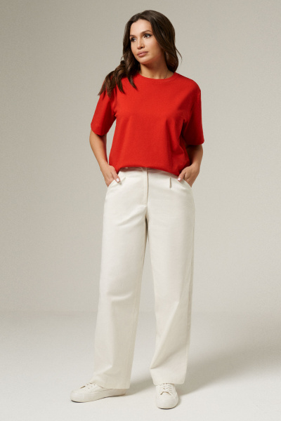 Летние белые брюки с высоким поясом Панда 151263w молочный - фото 1