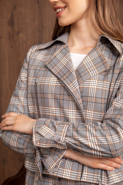 Жакет укороченный в стиле деловой клетки с молнией Nova Line 10012 клетка - фото 2