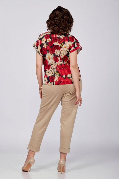 Летняя красная блуза с воротником и сборками SOVITA 1182 красный - фото 8